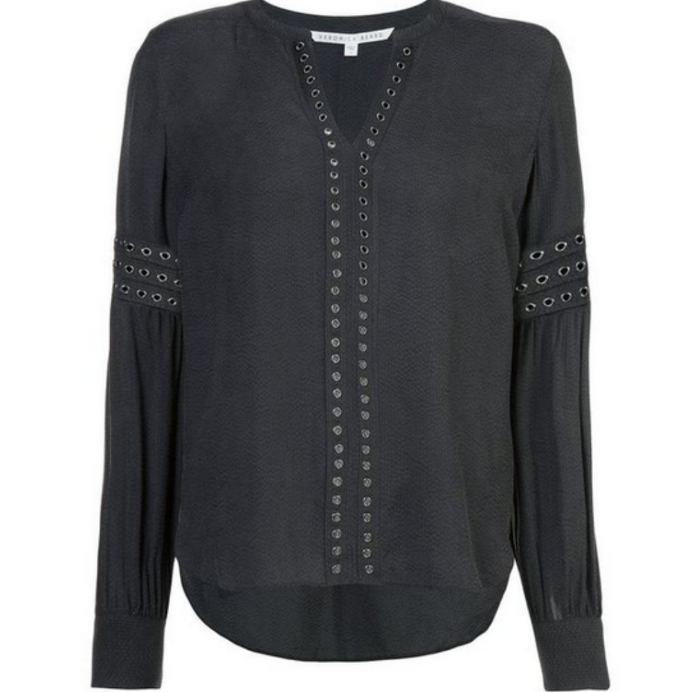 Veronica Beard Black Willa Eyelet Trim Blouse Sz 4